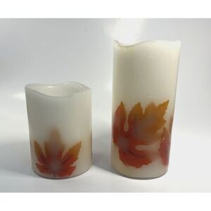 Flameless LED Candles Set of 2 Maple Leaf Decor - Tested - Needs 3 AAA Batteries